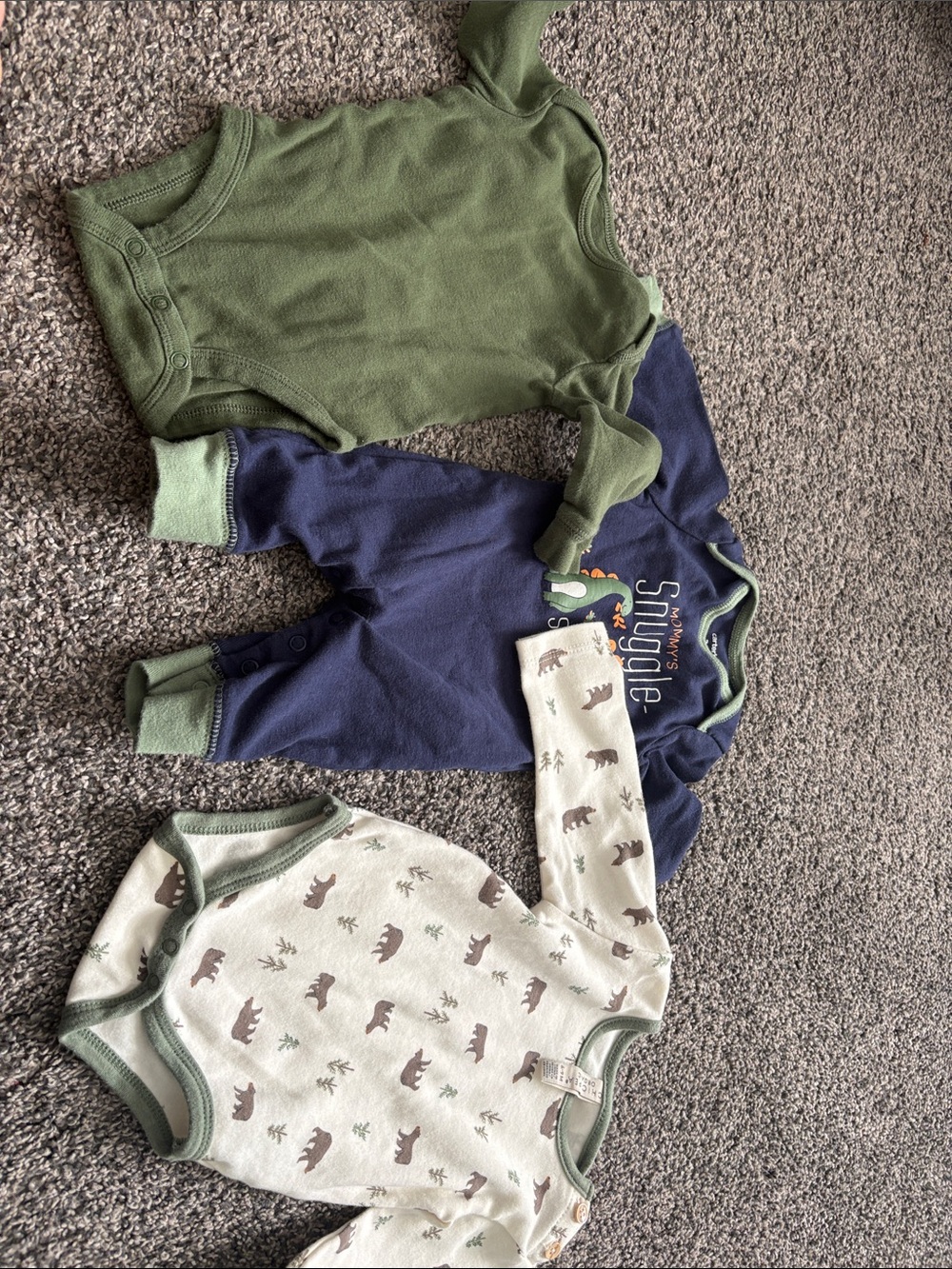 3-Piece Baby Bodysuit Set in Olive, Navy & Cream